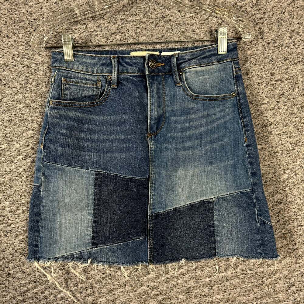 Driftwood Women's Size 25x21 Stretch Denim Patchwork A-Line Skirt